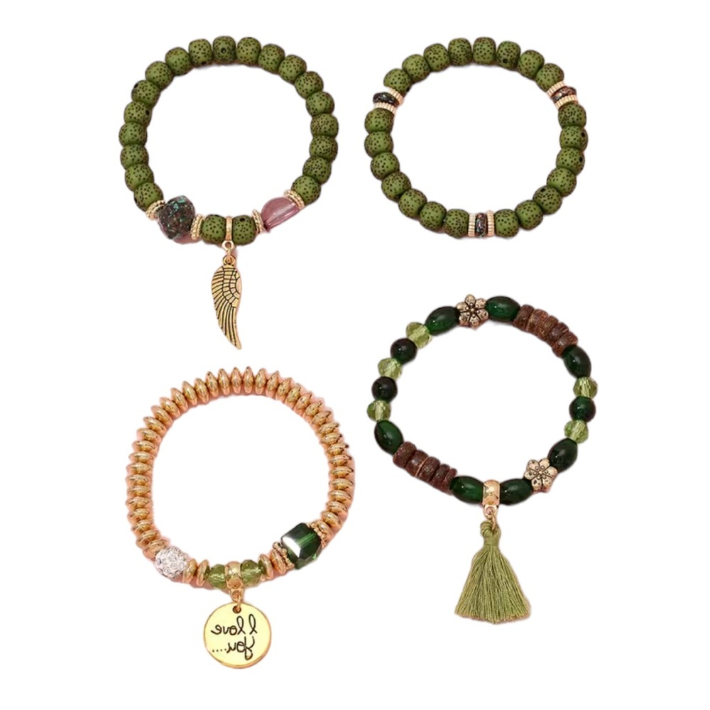 4 Piece Green Stackable Bracelet Set - image 3